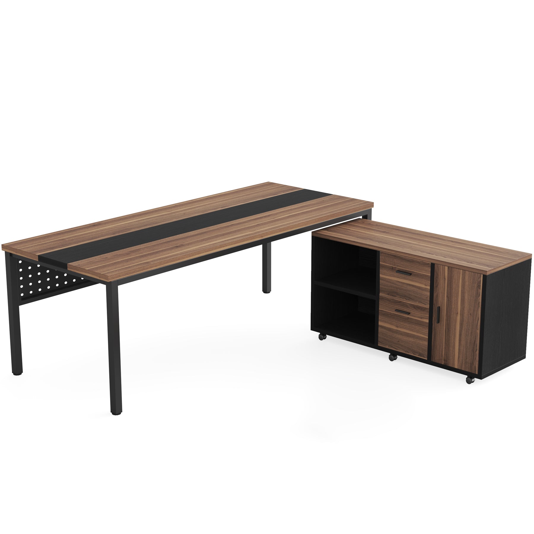 L-Shaped Desk, 71" Executive Desk with 47" Mobile File Cabinet Tribesigns